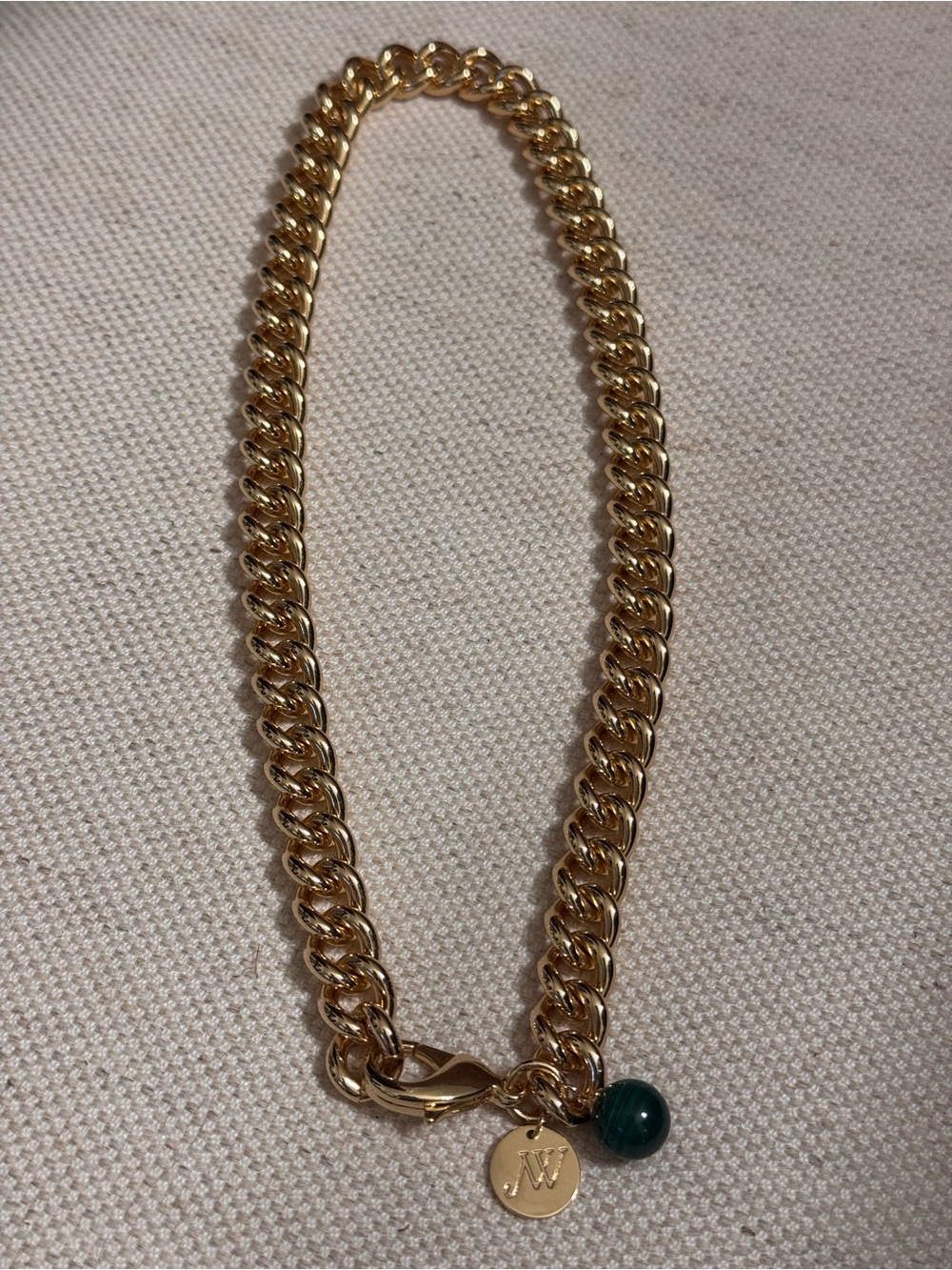 Jane Win 16” Gold Curb Chain Necklace with Green Charm - Women's Jewelry